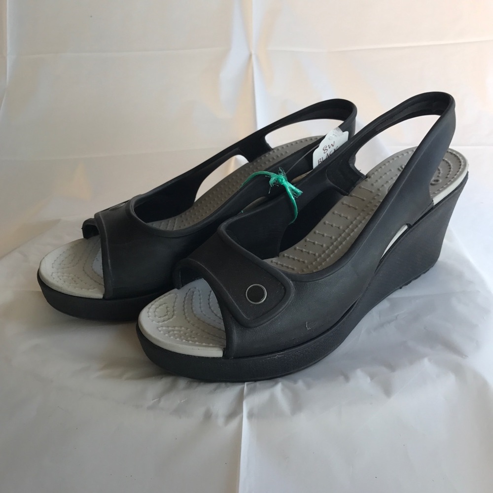 Black Crocs Wedges Size 8